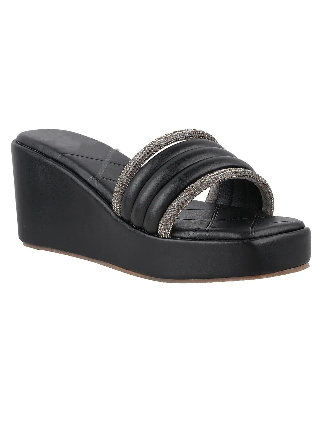 Crystal Strap Wedge Slides