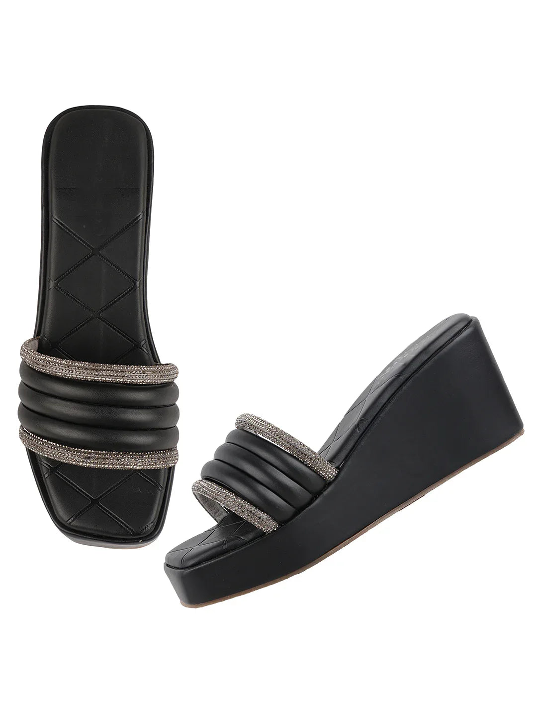 Crystal Strap Wedge Slides