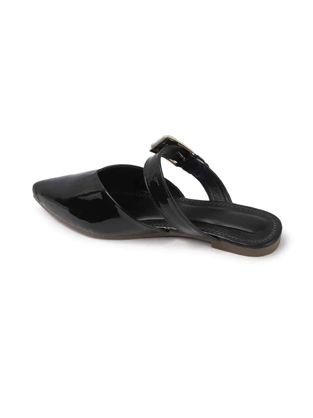 Gloss Finish Crystal Strap Pointed Toe Mules