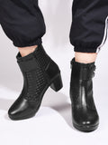 Block Heel Ankle Boots with Buckle Detail for Women