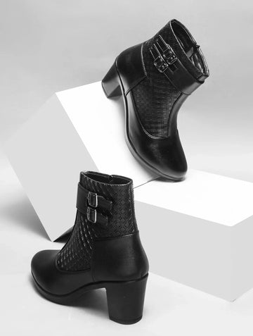 Block Heel Ankle Boots with Buckle Detail for Women