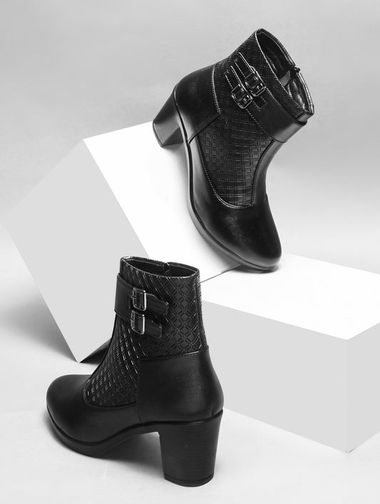 Block Heel Ankle Boots with Buckle Detail for Women