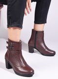 Block Heel Ankle Boots with Buckle Detail for Women