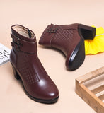 Block Heel Ankle Boots with Buckle Detail for Women