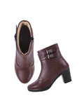 Block Heel Ankle Boots with Buckle Detail for Women