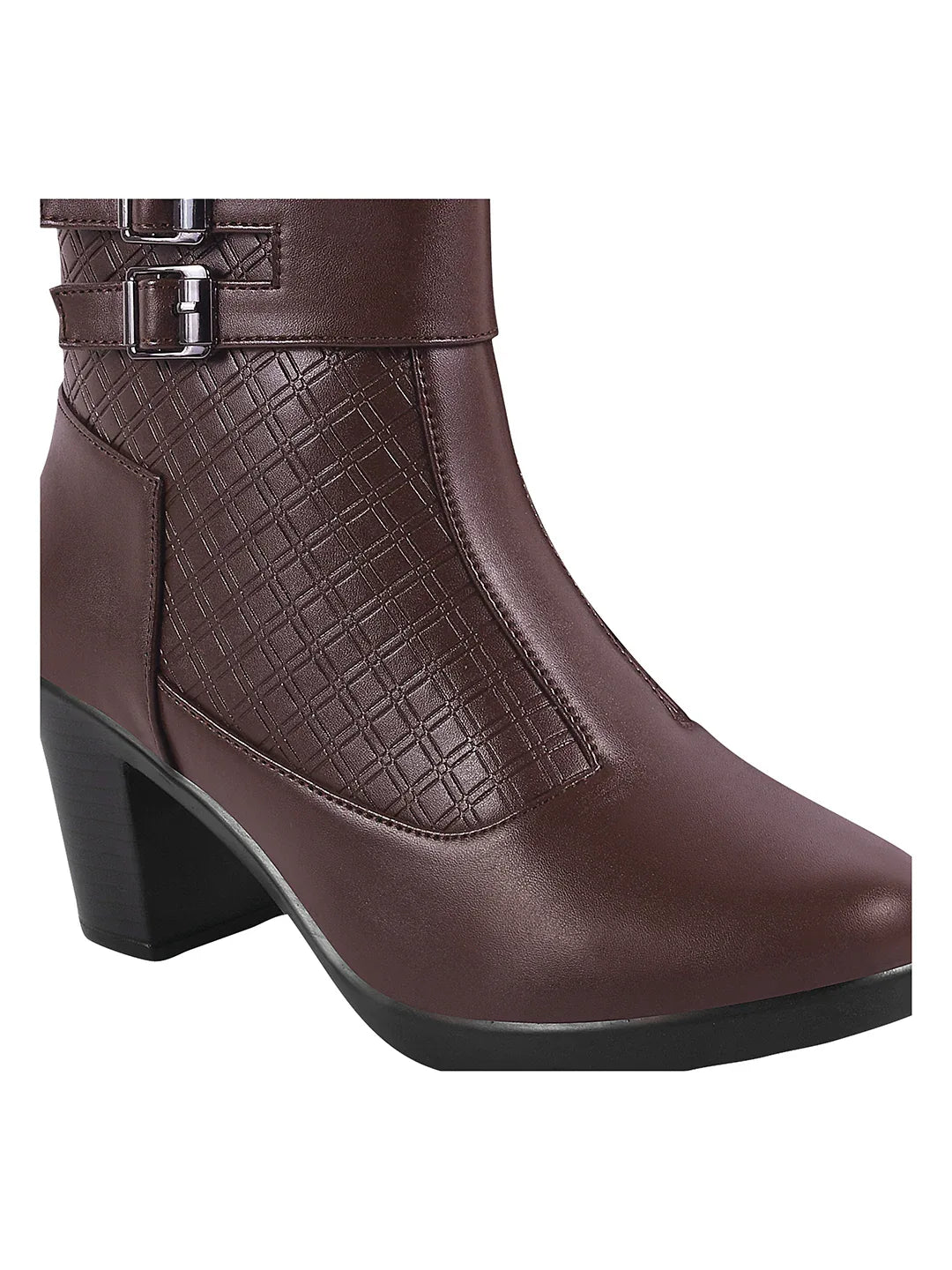 Block Heel Ankle Boots with Buckle Detail for Women