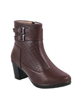Block Heel Ankle Boots with Buckle Detail for Women