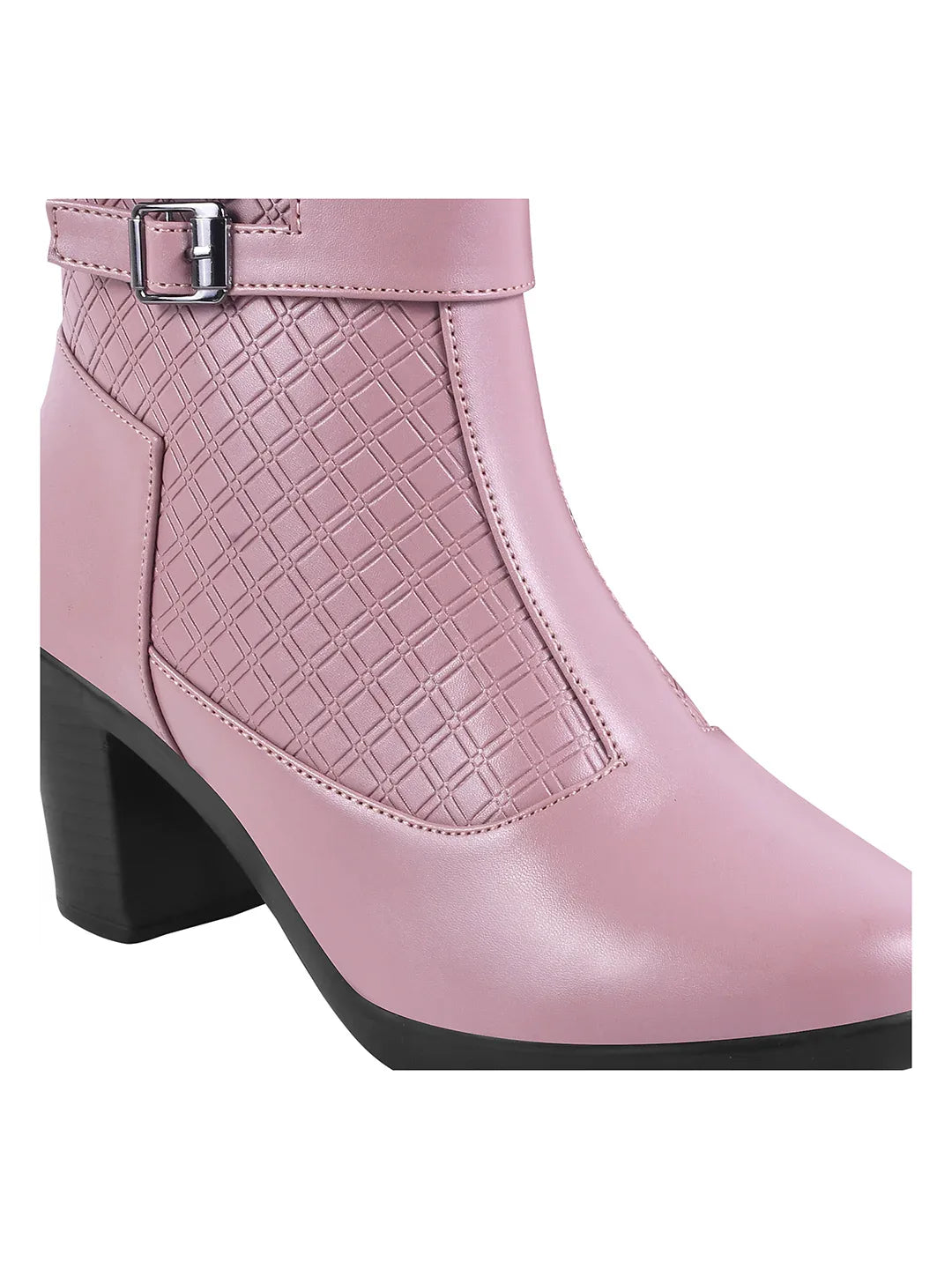 Block Heel Ankle Boots with Buckle Detail for Women