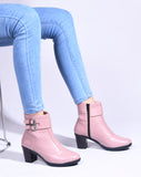 Block Heel Ankle Boots with Buckle Detail for Women