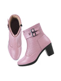 Block Heel Ankle Boots with Buckle Detail for Women