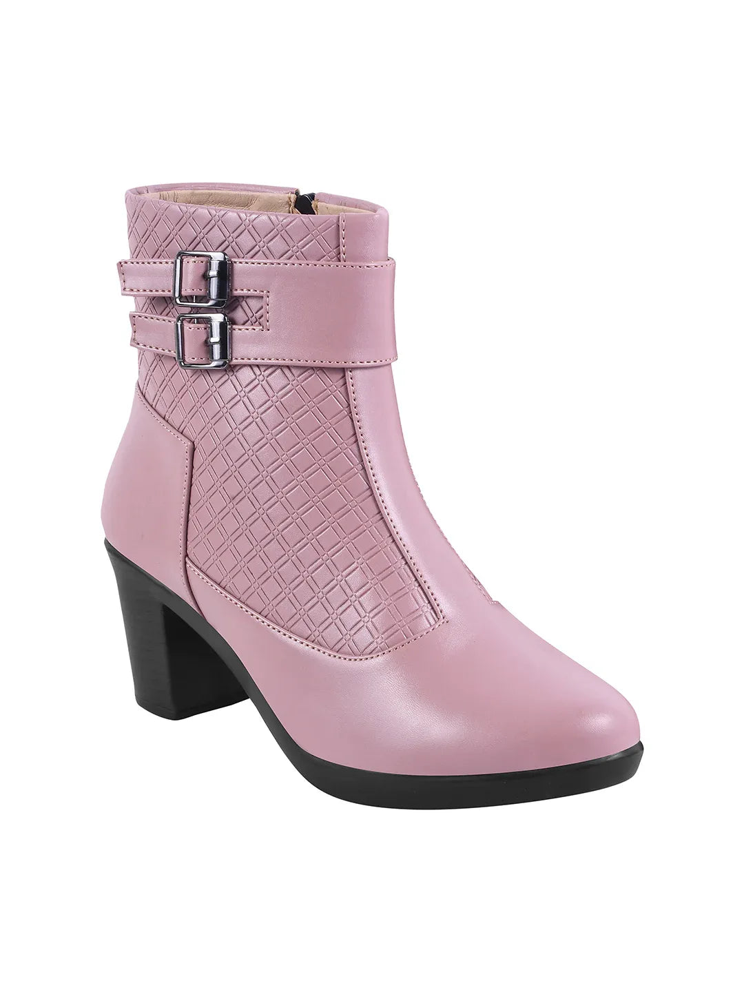 Block Heel Ankle Boots with Buckle Detail for Women