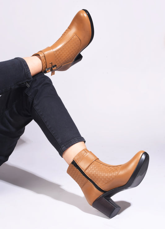 Block Heel Ankle Boots with Buckle Detail for Women