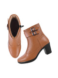 Block Heel Ankle Boots with Buckle Detail for Women