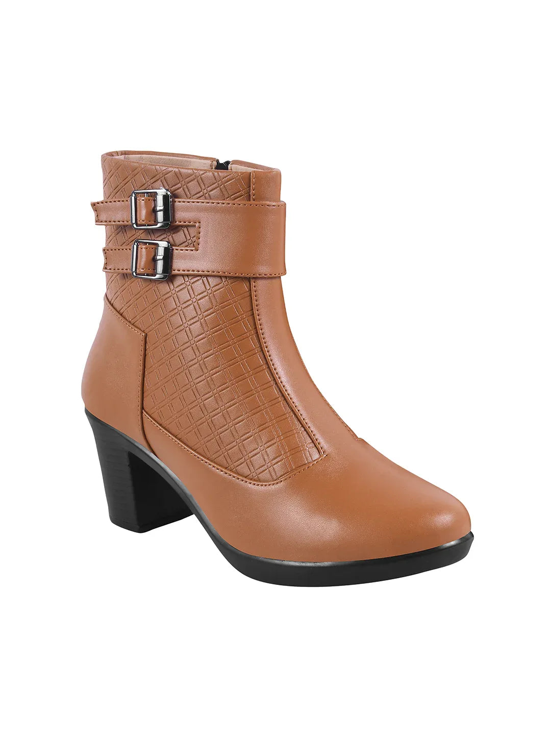 Block Heel Ankle Boots with Buckle Detail for Women