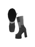 TRYME Women's Colourblock Denim Below Knee Length Block Heeled Boots