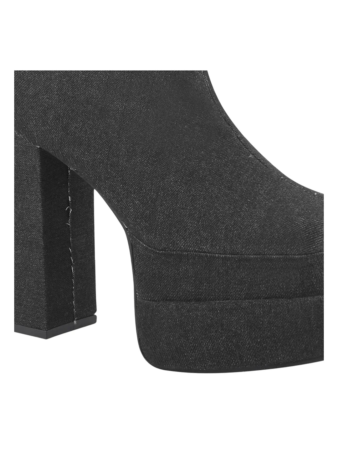 TRYME Women's Colourblock Denim Below Knee Length Block Heeled Boots