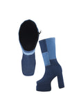 TRYME Women's Colourblock Denim Below Knee Length Block Heeled Boots