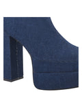 TRYME Women's Colourblock Denim Below Knee Length Block Heeled Boots