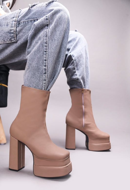 TRYME Women's Zipper Above Ankle Length Block Heeled Boots