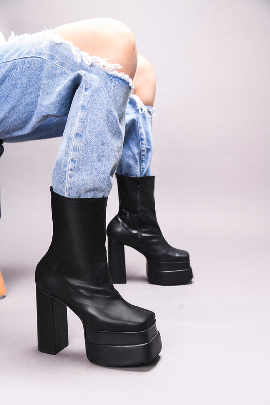 TRYME Women's Zipper Above Ankle Length Block Heeled Boots