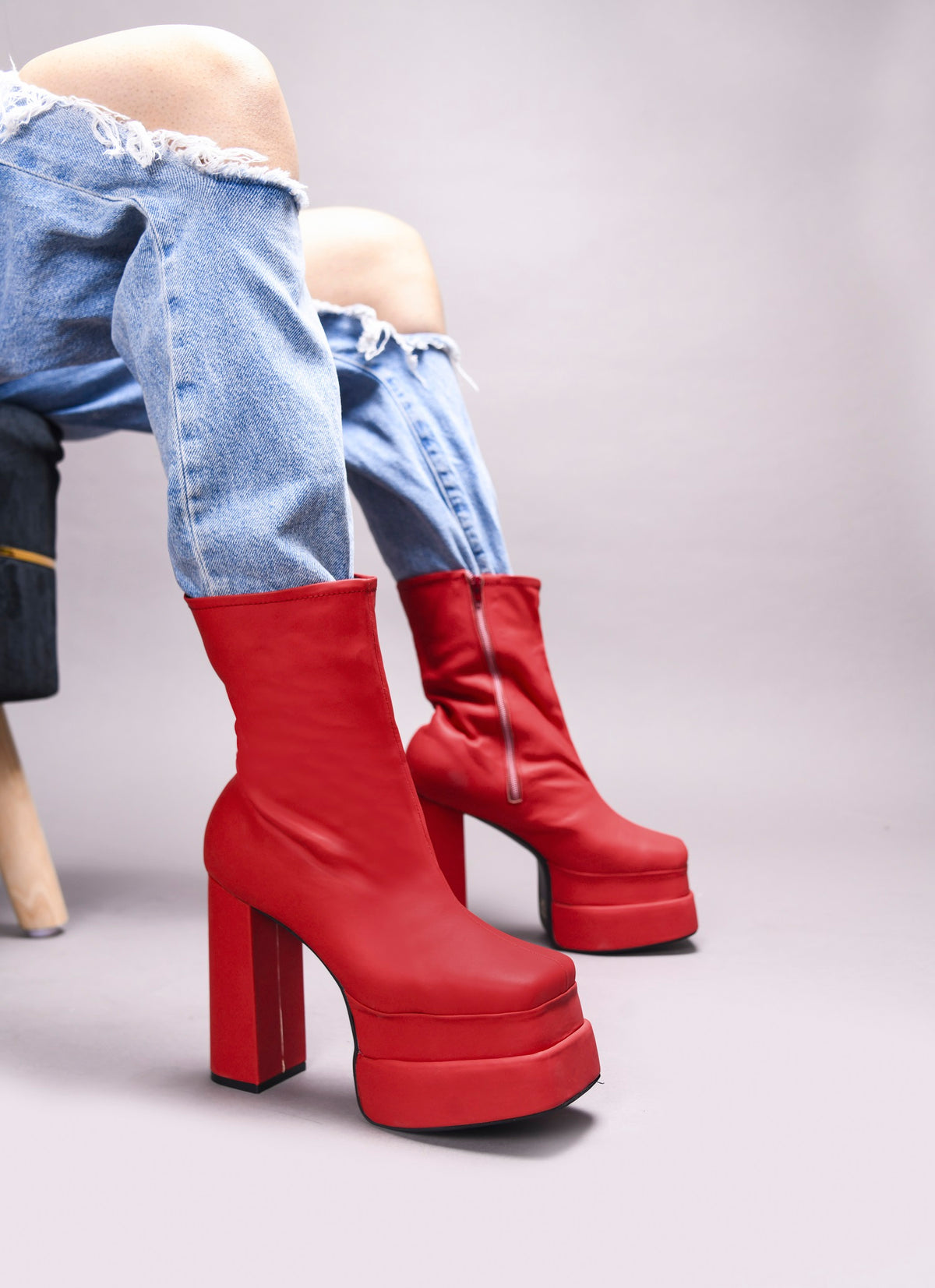 TRYME Women's Zipper Above Ankle Length Block Heeled Boots