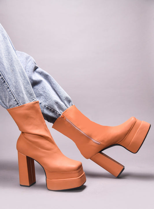 TRYME Women's Zipper Above Ankle Length Block Heeled Boots