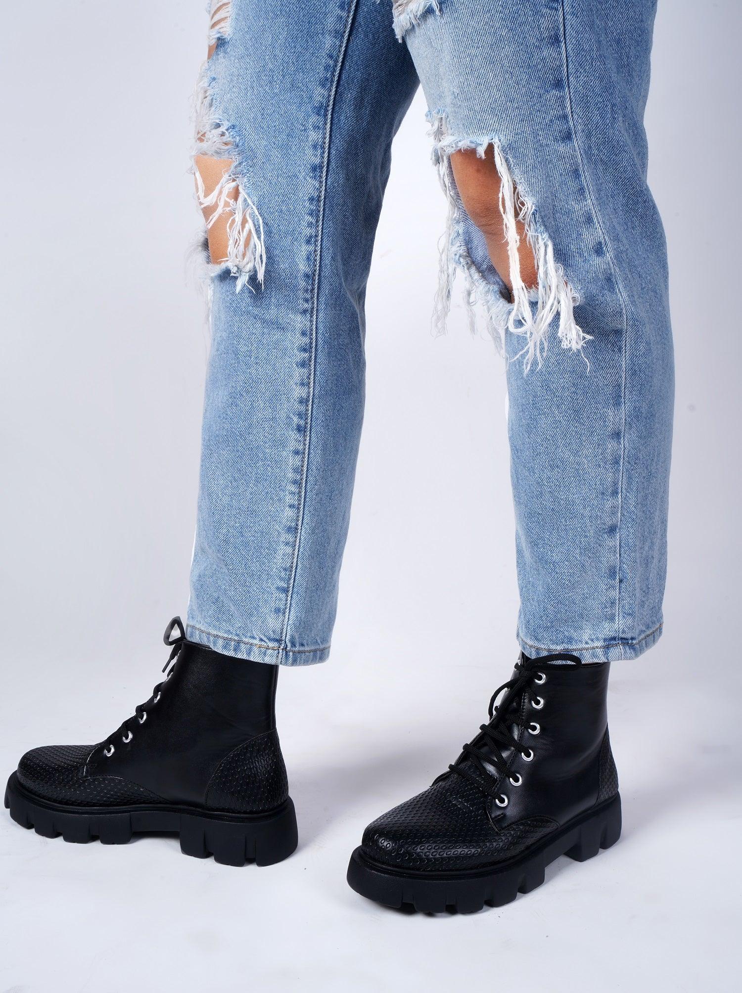 Street Style Lace-Up Ankle Boots for Women