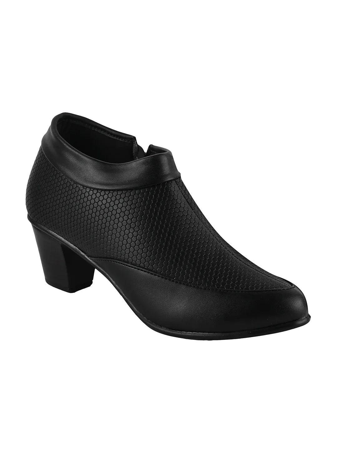 Block Heel Ankle Shoes with Side Zip for Women