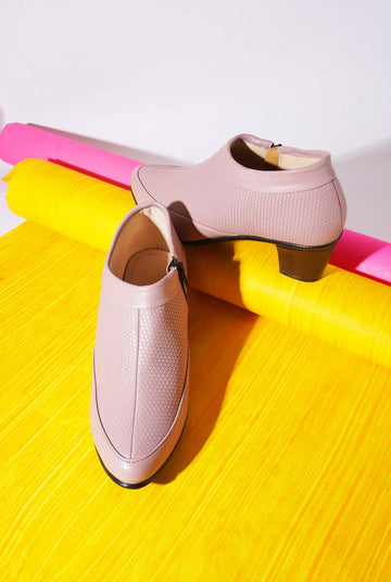 Block Heel Ankle Shoes with Side Zip for Women