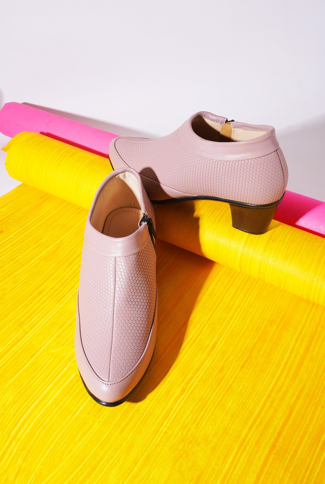 Block Heel Ankle Shoes with Side Zip for Women