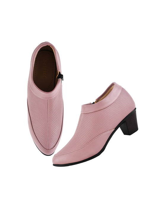 Block Heel Ankle Shoes with Side Zip for Women
