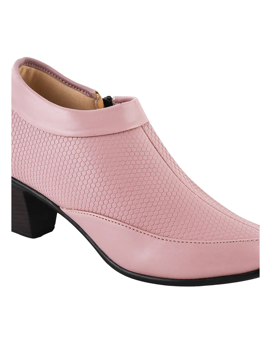 Block Heel Ankle Shoes with Side Zip for Women