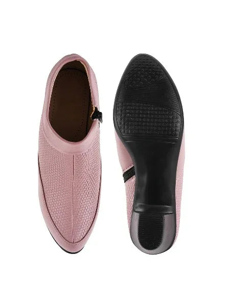 Block Heel Ankle Shoes with Side Zip for Women