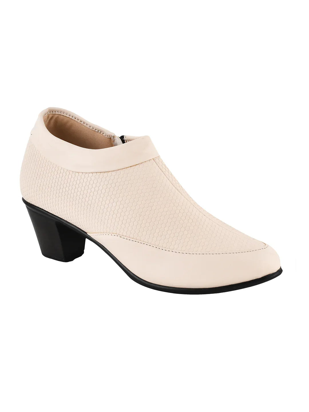 Block Heel Ankle Shoes with Side Zip for Women