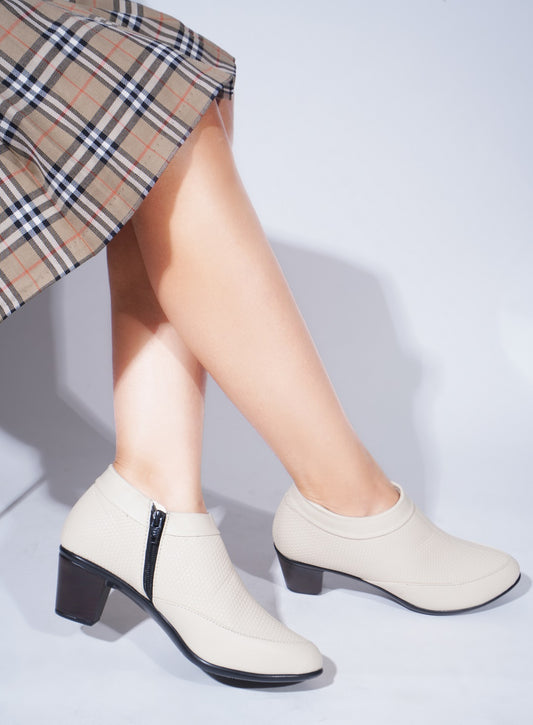Block Heel Ankle Shoes with Side Zip for Women