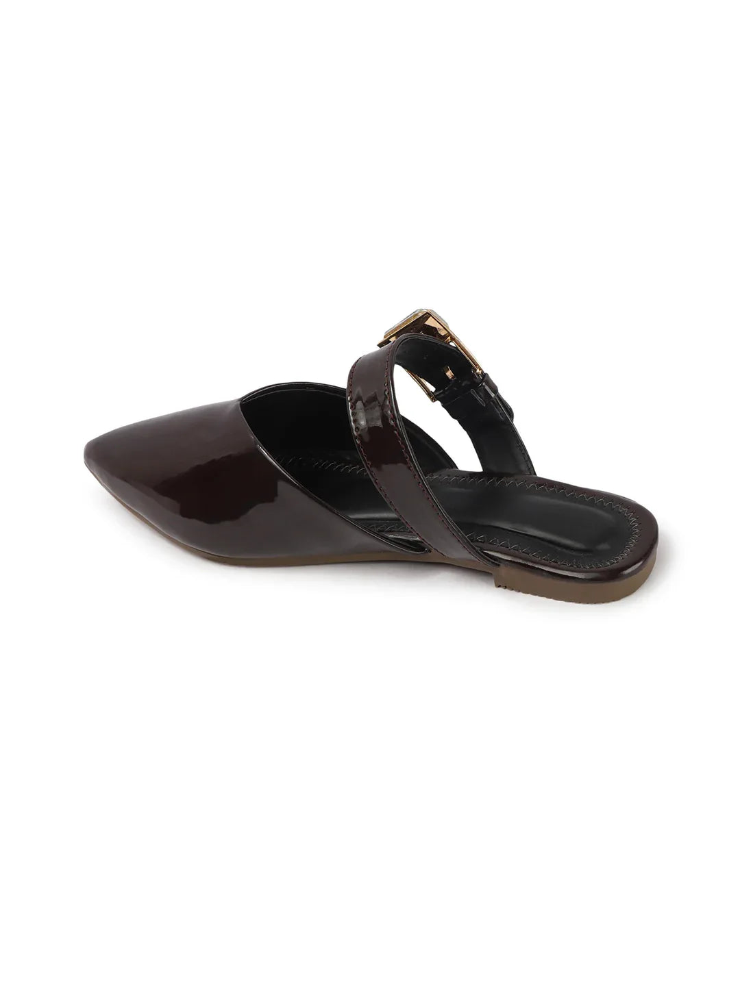 Gloss Finish Crystal Strap Pointed Toe Mules