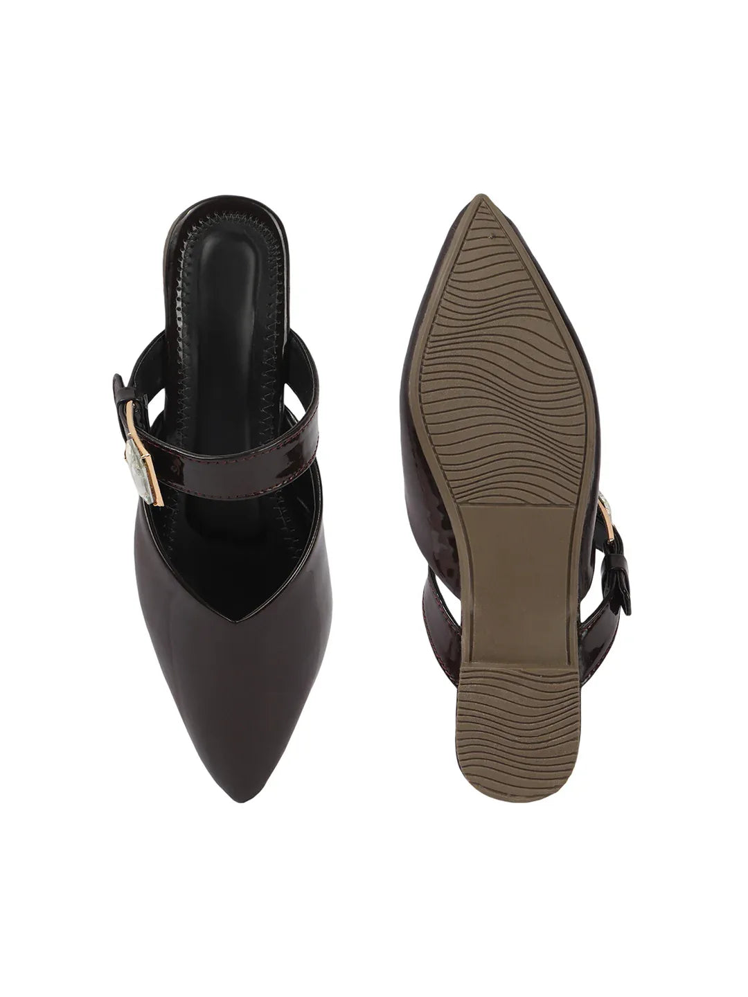 Gloss Finish Crystal Strap Pointed Toe Mules