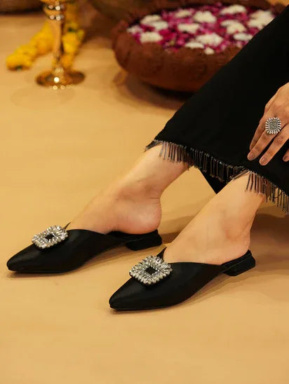 Crystal Bloom Pointed-Toe Mule Flats
