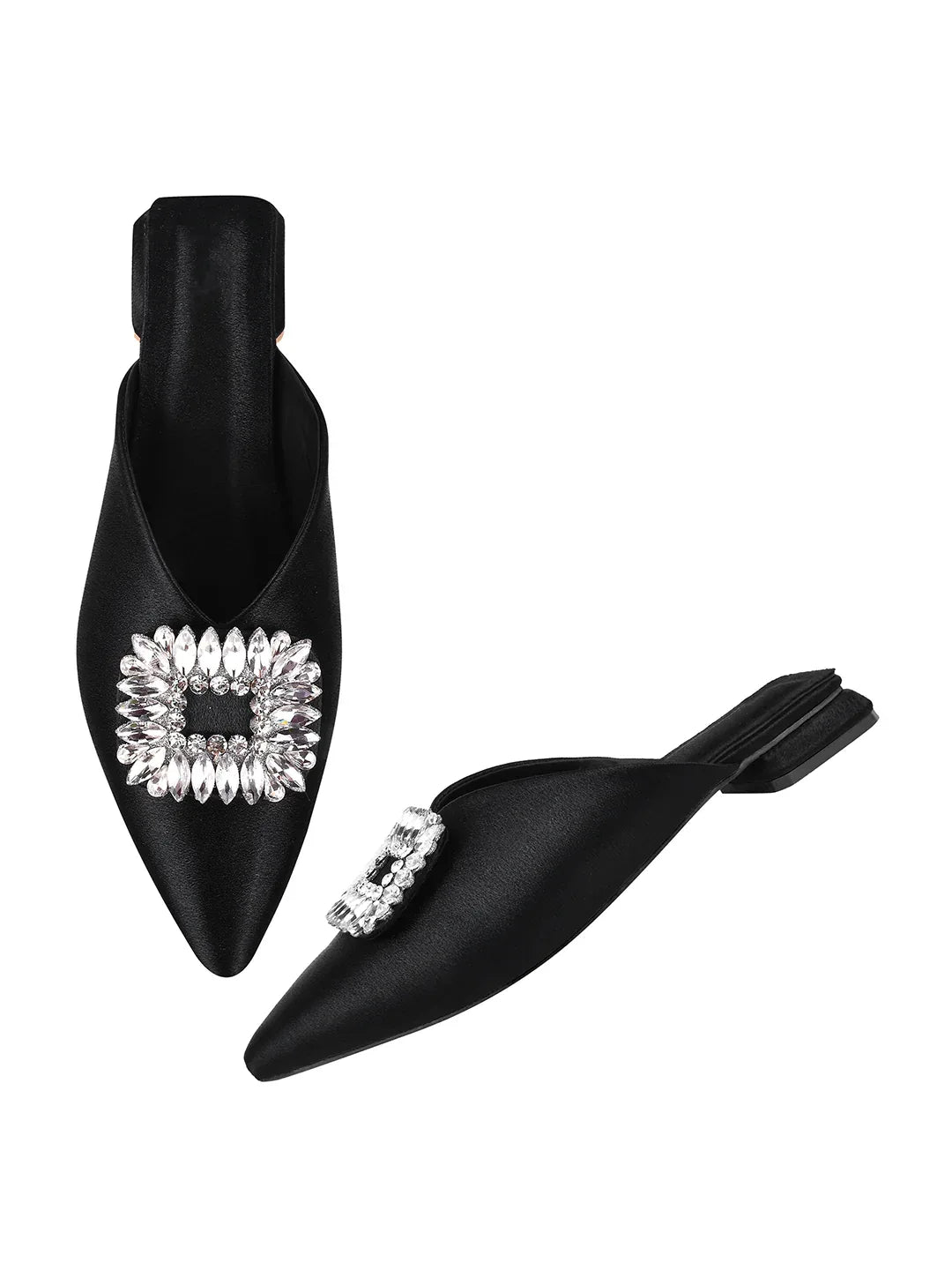 Crystal Bloom Pointed-Toe Mule Flats