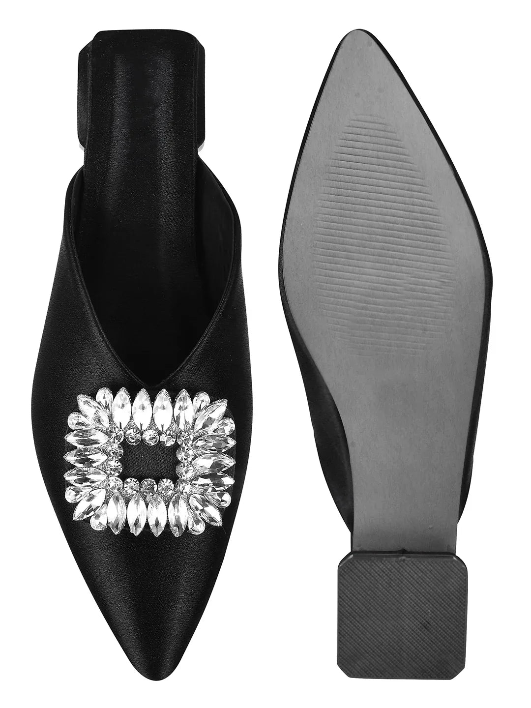 Crystal Bloom Pointed-Toe Mule Flats