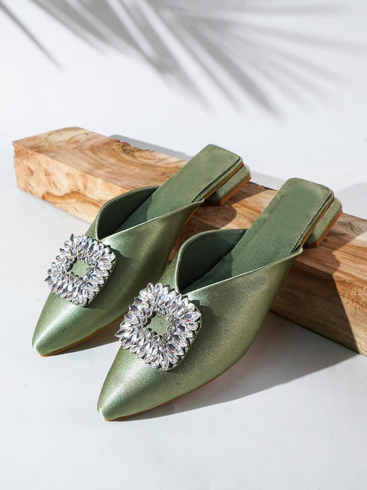 Crystal Bloom Pointed-Toe Mule Flats