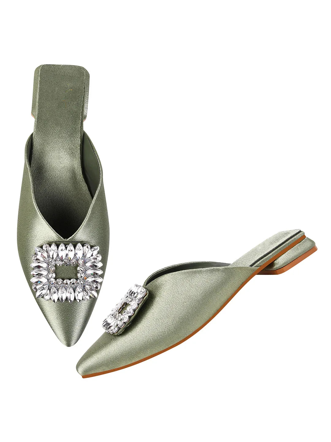 Crystal Bloom Pointed-Toe Mule Flats