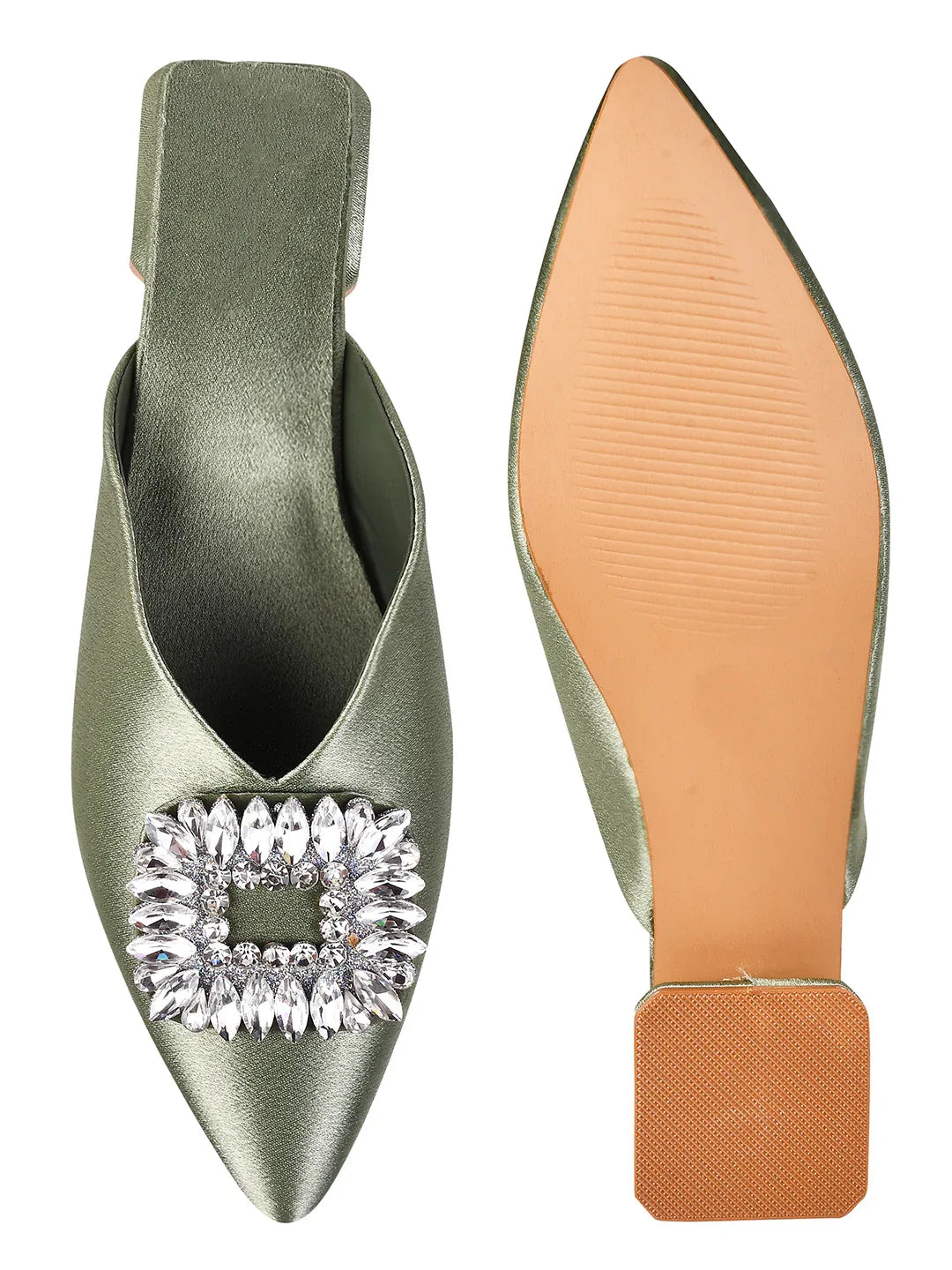Crystal Bloom Pointed-Toe Mule Flats