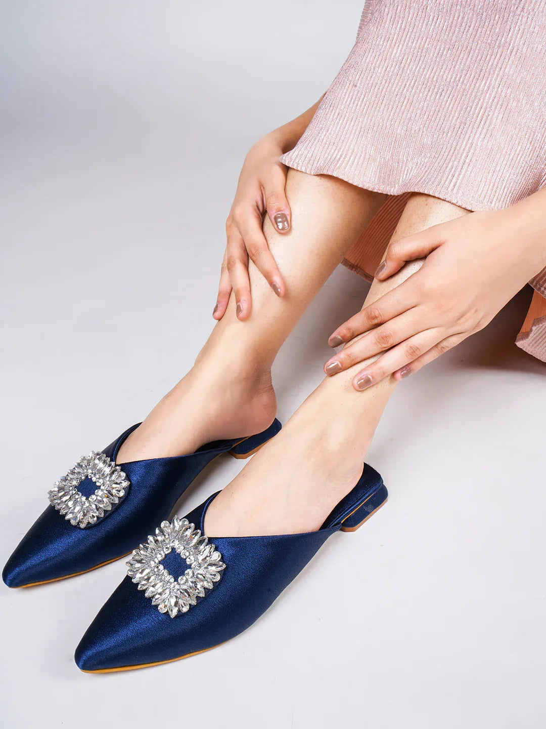 Crystal Bloom Pointed-Toe Mule Flats