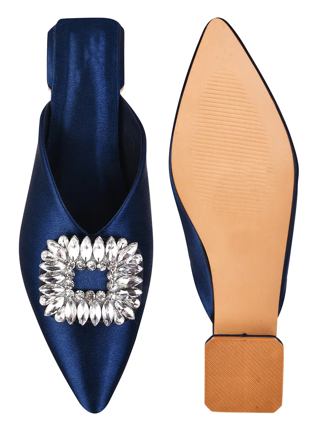 Crystal Bloom Pointed-Toe Mule Flats
