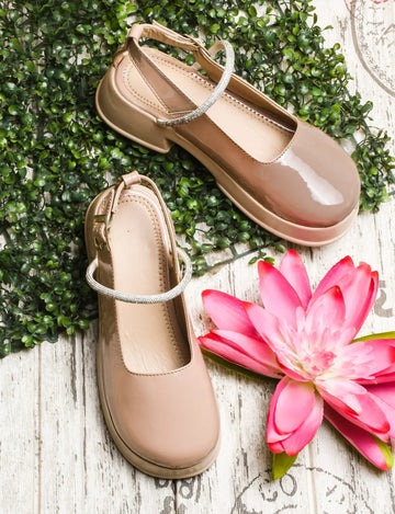 Classic Gloss Finish Ankle Strap Block Heels