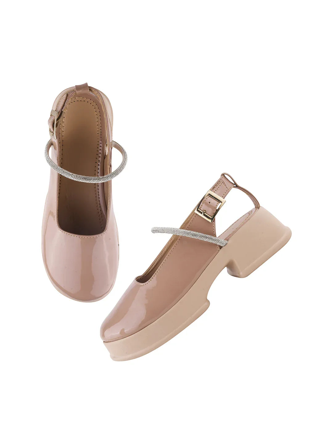 Classic Gloss Finish Ankle Strap Block Heels