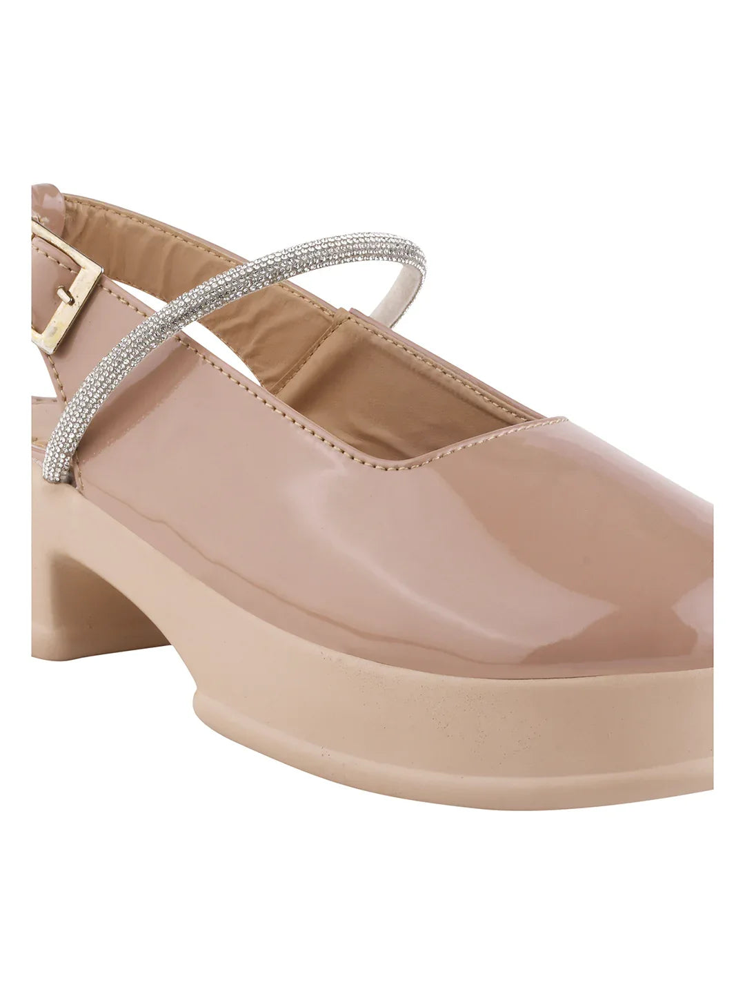 Classic Gloss Finish Ankle Strap Block Heels