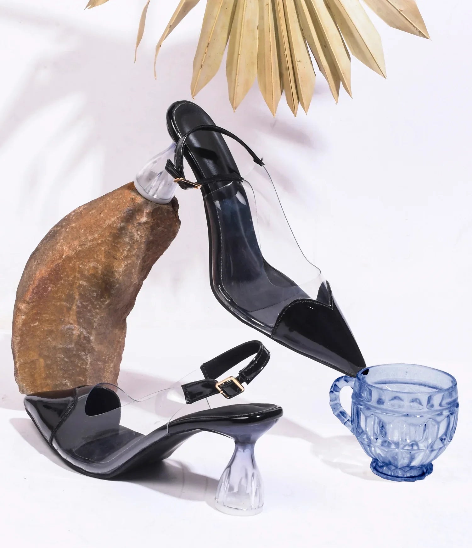 Modern Glass Finish Slingback Heels