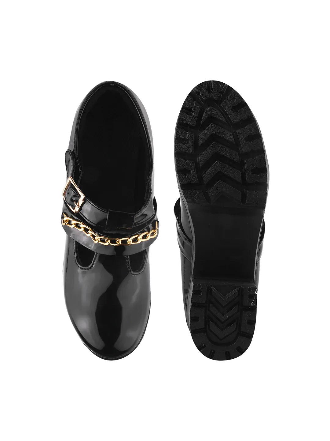 Black Patent Platform Block Heel Loafers for Women